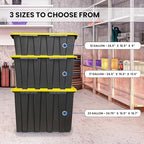 4 PACK X-Large Black & Yellow Storage Bins | Plastic Tote Organizing Container with Secure Latching Lids, Stackable, Extra Strength with Built in Handle | Black and Yellow Bins | 24.5" x 16.5" x 16.6" - size: X-LARGE - 24.5" x 16.5" x 16.6"