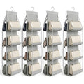 4-Pack Hanging Purse Organizer for Closet, Purse Storage Holder with 8 Clear PVC Pockets, Space Saving Handbag Hanger for Wardrobe Door Wall, Foldable Non-Woven Fabric, Gray