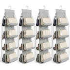 4-Pack Hanging Purse Organizer for Closet, Purse Storage Holder with 8 Clear PVC Pockets, Space Saving Handbag Hanger for Wardrobe Door Wall, Foldable Non-Woven Fabric, Gray