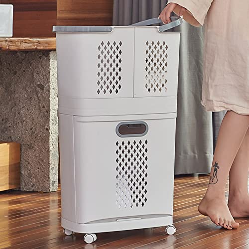Laundry Basket Organizer Storage Shelf with Frame and Baskets Storage Drawers Unit,Laundry Towel Hamper Cabinet Tower One Part Compartment Sorter Basket(2-Tier,With Wheels) - style: 2-Tier,With Wheels