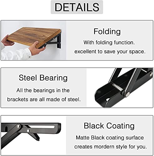 Folding Shelf Brackets 24 inch 4 Pcs - DIY Wall Mounted Shelf Bracket for Garage Workstation, Stuff Supports, Plant Stand - Heavy Duty Metal Collapsible Floating Shelf Bracket Black - size: 24 Inch- 4 Packs