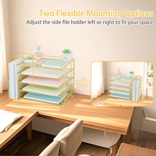 AUPSEN Gold Desk Organizers and Accessories, 5-Tier Desktop Paper File Organizer with Removable File Holder, Desk Accessories & Workspace Organization for Home Office Supplies (Gold) - color: Gold