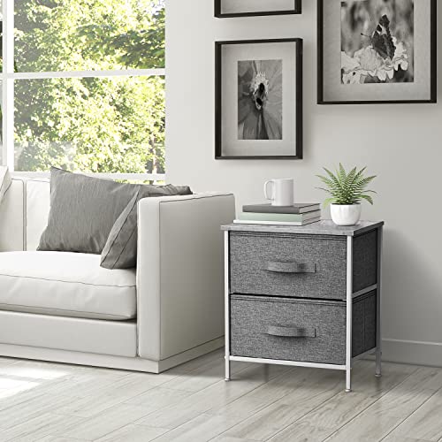 Sorbus Nightstand with 2 Drawers - Bedside Furniture End Table Night Stand with Steel Frame, Wood Top & Easy Pull Fabric Bins - Small Dresser & Chest for Home, Bedroom Accessories & Office - color: Grey, style: 2 Drawer