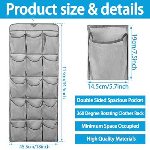 1Pc 30 Large Pockets Dual Sided Hanging Shoe Organizer for Closet Shoe Storage Shelves with 360 Rotating Hanger Space Saving Storage Bag Hanging Shoe Rack for Bedroom Laundry Room,Gray - color: Grey 1PC