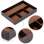 BTSKY 4 slots Desk Drawer Organizer, PU Leather Drawer Storage Organizer Divider for Office Desk Supplies Value Collection and Accessories Multi-Purpose Storage Desktop Organizer Tray(Brown)
