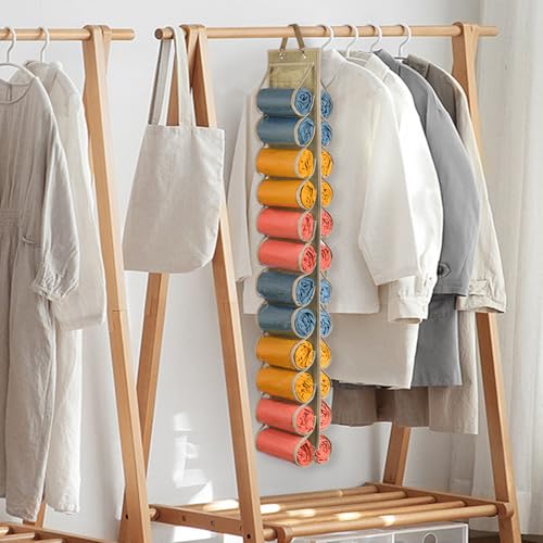 Lirex Scarf Storage Organizer with 24 Pockets, Yoga Legging Storage Organizer for Family Closet Bedroom, Light Coffee - color: Light Coffee