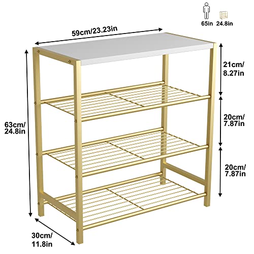 HOMEFORT 4-Tier Shoe Rack, Shoe Storage Shelf, Industrial Shoe Tower, Narrow Shoe Organizer for Closet Entryway, Small Shoe Rack Table with Durable Metal Shelves, Gold - color: Gold, size: 4-Tier (11.8"D x 23.23"W x 24.8"H)
