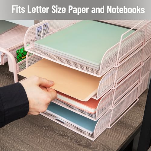 Mind Reader Stackable Paper Tray, Desktop Organizer, File Storage, Office, Metal Mesh, 10.5" L x 13.5" W x 11.25" H, 4 Pcs., Pink - color: Pink