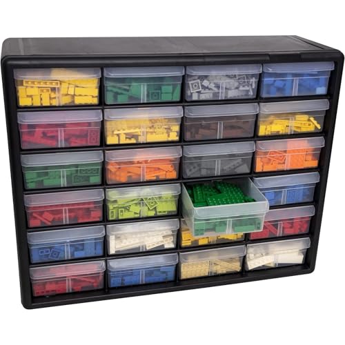 Akro-Mils 24-Drawer Plastic Drawer Storage Cabinet for Garage Organization, Bead Organizer, Building Bricks Storage, Teacher Toolbox, Makeup Organizer, 20" W x 6" D x 16" H, 10124 Black - color: Black, size: 24 Drawer, style: 1 Pack