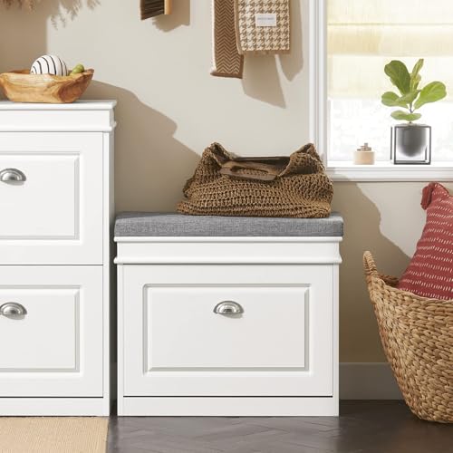 SoBuy Tiny Shoe Storage Bench, Narrow Shoe Cabinet for Entryway, Small Shoe Rack with Cushion&2 Tiers Flip-Drawer, Closet Hallway Mudroom White FSR82-K-W - color: White, size: 1 Drawer (S)