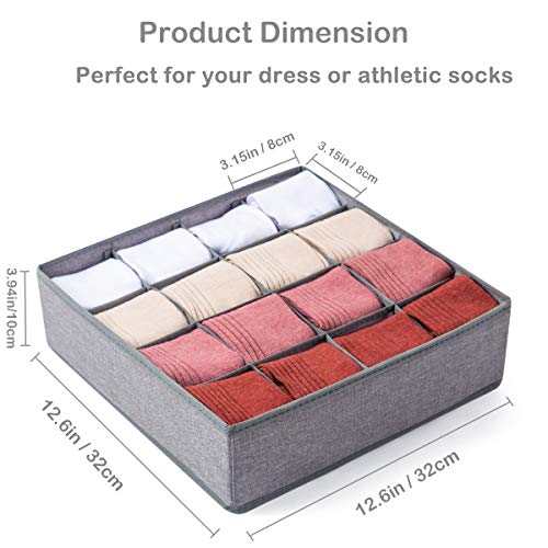 Qozary 2 Pack Socks Underwear Drawer Organizer Divider, 24 Cell or 16 Cell Collapsible Cabinet Closet Organizer Storage Boxes for Clothes, Socks, Lingerie, Underwear, Ties - color: Grey, size: 16 Cells