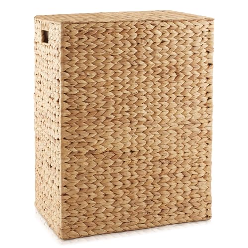 Casafield Large Laundry Hamper with Lid and Removable Liner Bag - Natural, Woven Water Hyacinth Rectangular Laundry Basket Sorter for Clothes and Towels - color: Natural