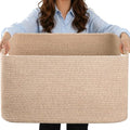 Large 75L Woven Laundry Basket, Collapsible Cotton Rope Storage Hamper for Blankets, Toys, Dirty Clothes, Rectangle Nursery Basket for Living Room, Bedroom, Baby Room - Brown - color: Brown