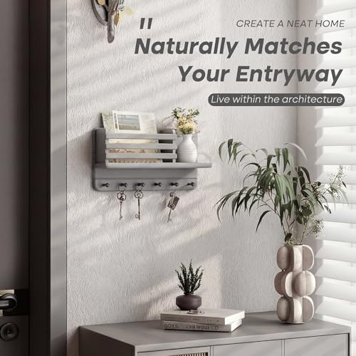 Rebee Vision Farmhouse Pine Wood Key Holder Wall Mount - Key Holder for Wall with Mail Slot Can Store Documents and Letters - Ideal for Entryway Home Storage and Apartment Decor (Gray) - color: Gray