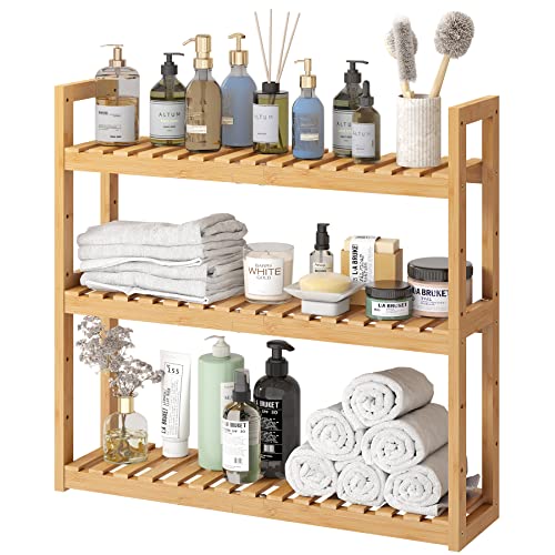 FILWH Bamboo Organizer Rack - Adjustable 3-Tier Storage Shelf, Wall Mounted or Over The Toilet, Living Room, Kitchen (Natural) - color: Natural
