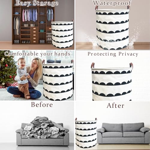 Waterproof Laundry Hamper Collapsible Laundry Basket Leather Handle Laundry Bag Large Clothes Storage Toy Organization for Bathroom Bedroom Laundryroom College Dorms (Hege-003) - color: Hege-003