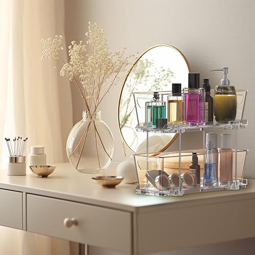 Simple Houseware 2-Tier Narrow Basket Drawer Cabinet Pull-Out Organizer, Clear
