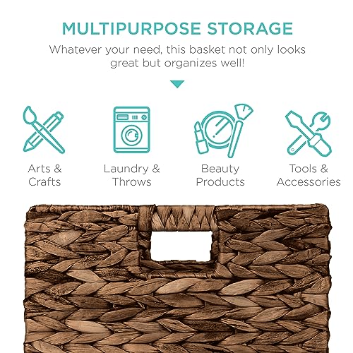 Best Choice Products 13x13in Pack of 5 Cube Storage Baskets, Water Hyacinth Multipurpose Collapsible Organizers, Handwoven Laundry Totes for Laundry, Living Room, Kids Room & Nursery - Brown - color: Brown, size: 13x13in
