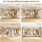 ONBRILL L7 Wall Mounted Industrial Pipe Clothing Rack – Heavy Duty Modular Closet System with 9 Hanging Rods ( 6 Expandable) & 10 Adjustable Shelves, Corner Garment Rack, Large Wardrobe - Gold - color: Gold