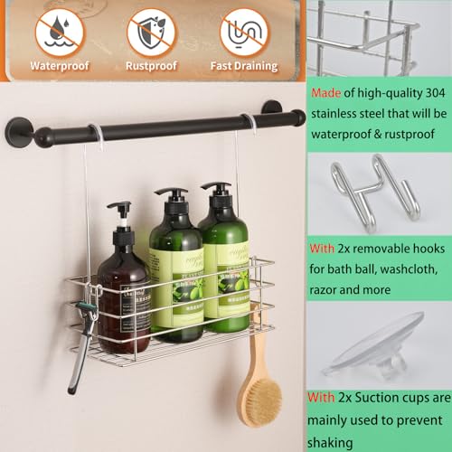 2pcs Single-Layer Hanging Shower Caddy, Rustproof Shelves Rack with Rotatable Hook bar, Large Capacity Bathroom Organizers and Storage, No Drilling Shampoo Bracket - color: Silver, size: 2pc 1-Tier