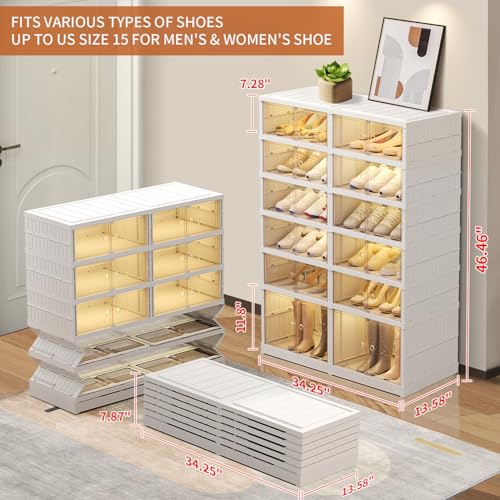 EHAMILY 6 Tier Foldable Shoe Rack Organizer for Closet 12-24Pairs Plastic Collapsible Shoe Shelf for front door entrance Stackable Clear Folding Shoes Storage Boxes XLarge Shoe Cabinet - size: 6 Tiers 24 Pairs