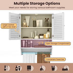 Tangkula Wall Mounted Bathroom Cabinet with Open Shelf & Bar, Medicine Cabinet with Double Louvered Doors, Wall Storage Cabinet with Adjustable Shelf, for Bathroom Living Room Kitchen (White) - color: White