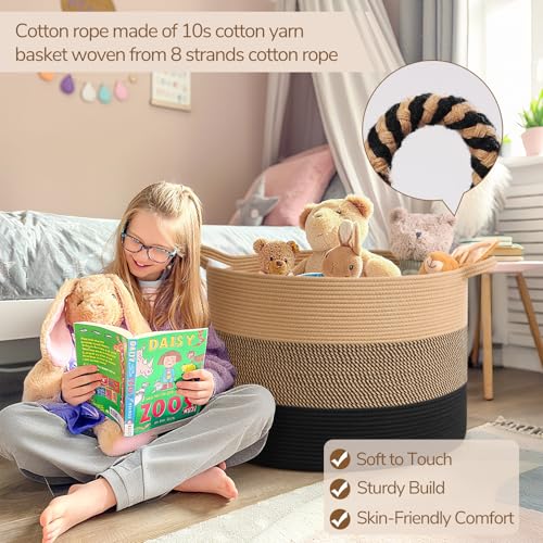 INDRESSME 115L Extra Large Blanket Basket for Apartment Décor, Woven Baby Laundry Hamper Shoe Basekts for Entryway, Wicker Storage Basket for Organizing, Camel Mix & Black - color: Camel Mix & Black, size: 23.6"D x 15.7"H