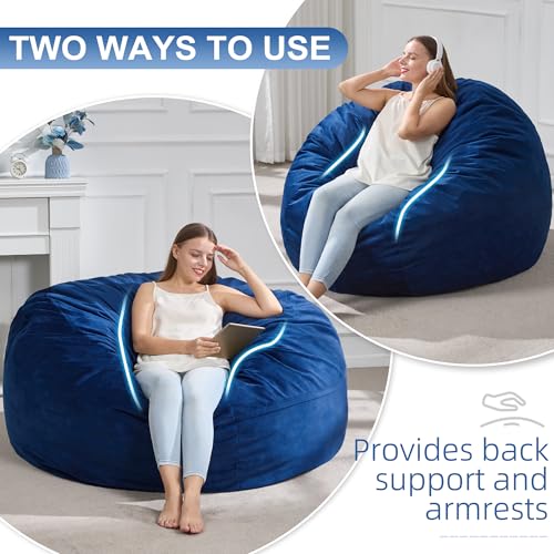 Hobestluk 4FT Bean Bag Chair Giant Bean Bag Chairs for Adults Large Bean Chairs with Removable Cover, Beanbag Chair with Filler, Adult Bean Bag Chairs for Living Room, Bedroom - color: Blue, size: 4FT - 44" x 44" x 24"