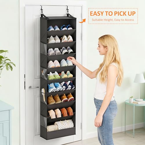 Ligereza 26 Pairs Over the Door Shoe Organizer, Heavy Duty Oversized Pocket Shoe Rack for Closet, Hanging Shoe Holder Fit All the Family's Sneakers, Boots, Heels, Satchel (Black)