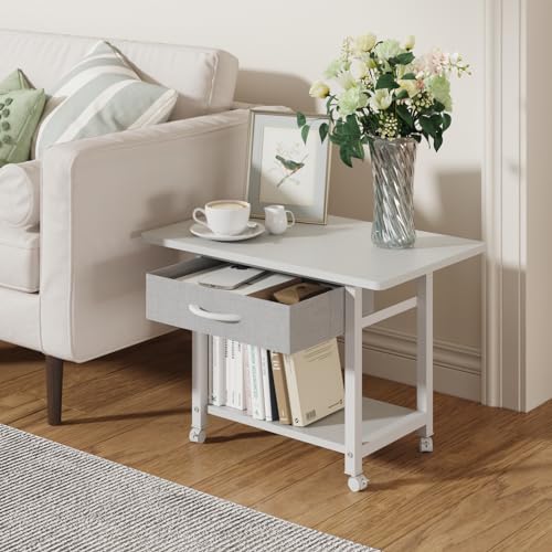 YAOHUOO 22"x15" Large Printer Stand with Storage Drawer, 2-Tier Under Desk Table for Home Office, Fits Fax Machine/3D Printer/Scanner (White) - color: White, size: 2-Tier