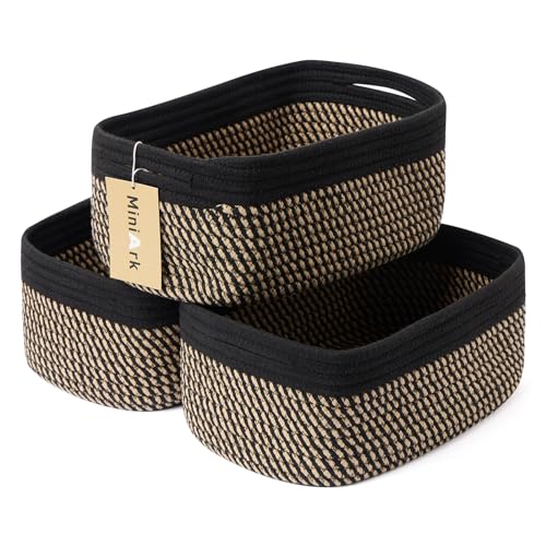 MiniArk Small Storage Baskets for Organizing | Closet Organizer Bins | Shelf Toy Basket | Woven Rope Baskets | Cube Decorative Box | Shallow Basket | 13x8.5x5.1” | 3 Packs Black Brown - color: Black/Brown, size: 3pcs-L13xW8.5xH5.1"