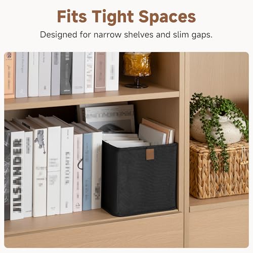 StorageWorks Fabric Storage Bins, Narrow Baskets for Storage, Small Baskets for Organizing with PU Handle, Suitable for Clothes, Books, and Toys, Black, 4-Pack - color: Black, size: 7.75'' Width (4 Pack)