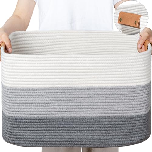 danpinera Large Woven Basket 25’’*16’’*16’’ 108L Woven Baskets for storage Baby Laundry Hamper, Cotton Rope Boho Decorative Storage Bin for Living Room, Nursery, Clothes, Pillows Gradient Grey - color: Gradient Grey, size: 108L