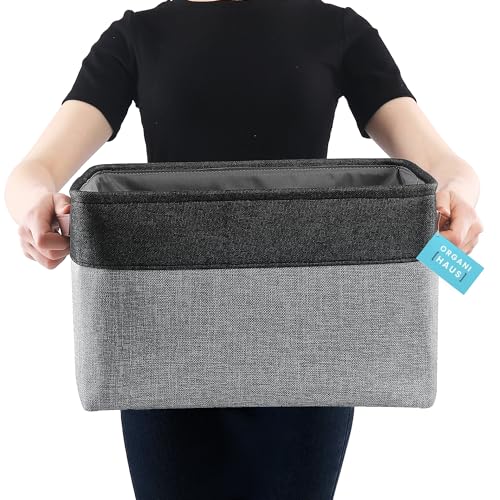 OrganiHaus Extra Large Fabric Storage Baskets for Shelves 3 Pack, 16x13in Closet Storage Bins, Canvas Baskets for Organizing, Linen Closet Organizers, Cloth Basket, Gray/Black - color: Gray / Black, size: Extra Large - 3pc