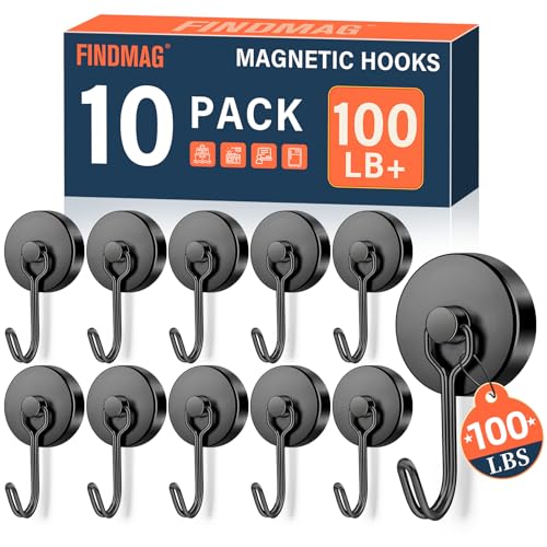 FINDMAG 100 LBS Magnetic Hooks, Super Strong Magnet with Hook for Cruise Cabins, Magnetic Hooks Heavy Duty for Classroom, Black Swivel Swing Hook for Hanging, Cruise, Locker Accessories, Refrigerator - color: Black, size: 10Pack 100Lbs+