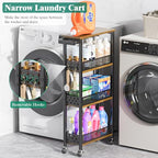 Giwil 4-Tier Slim Rolling Storage Cart for Kitchen Bathroom Organizer, Mobile Narrow Storage Cabinet Utility Cart with Wood Rack on Wheels for Pantry Laundry Small Space - size: Brown/Net Bar