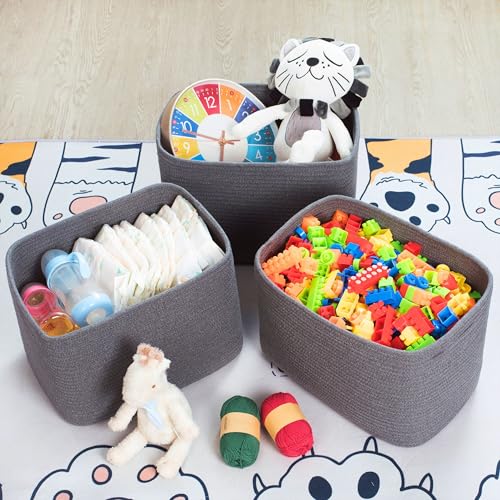 MINTWOOD Design 3-Pack Decorative Woven Storage Baskets for Shelves, Cube Bin Box for Organizing Books, Shoes, Dog Toys, Pantry Closet and Living Room Organizer, Charcoal Gray - color: Charcoal Gray