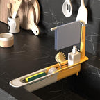 Telescopic Sink Storage Rack with 2 Sponge - Sink Caddy Sponge Holder for kitchen sink (Yellow) - color: Yellow