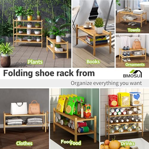 BMOSU 2-Tier Bamboo Shoe Rack Premium Stackable Shoe Shelf Storage Organizer for Hallway Closet Living Room Entryway Organizer(Natural) - color: Natural, size: 2-Tier（27*11*12.6inches）