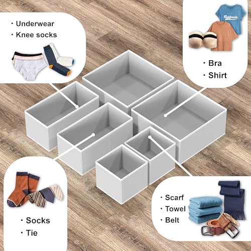 Simple Houseware Underwear Drawer Organizer for Lingerie/Undergarment/Bra/Panty/Sock/Onesie, Set of 6, Gray - color: Gray, size: Set of 6 - 2L / 2M / 2S