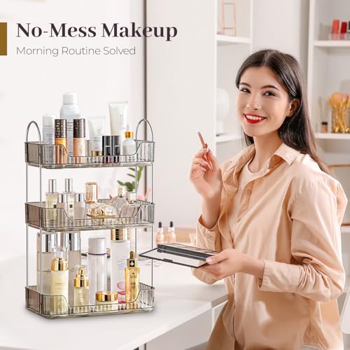 Aveniee Bathroom Counter Organizer, 3 Tier Perfume Skin Care Countertop Storage Shelf, Vanity Makeup Tray for Cosmetic Skincare Lotion,Grey - color: Classic Grey, size: 3 Tier