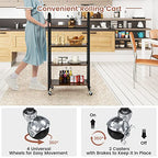 Giantex Foldable Storage Shelves with Wheels, No Assembly 4-Tier Rolling Cart, 2 of The Wheels Have Locks, Microwave Utility Cart Baker Rack, Portable Storage Rack w/Metal Frame, for Kitchen, RV - size: 52'' Tall