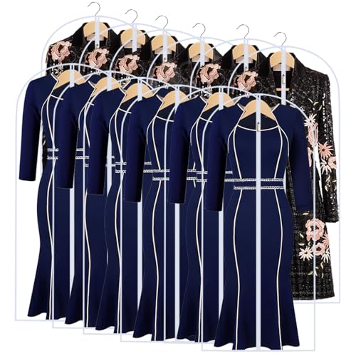 Garment Bags for Hanging Clothes 24'' x 55'' (Set of 12) Coat Covers for Closet Foldable Washable Dress Bags for Hanging Clothes for Long Dress Dance Costumes Suits Gowns Coats - color: White-All Clear, size: 24''X55''-12P