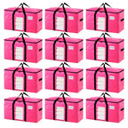 TAILI 12 Pack Pink Extra Large Moving Bags, Heavy Duty Totes with Visible Window, Wrap Around Handles, Space-Saving Storage Solution, Alternative to Moving Boxes - color: Pink, size: 12 Large