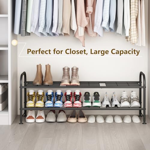 LINZINAR Shoe Rack 2 Tier Storage Organizer for Closet Entryway Metal Black - color: Black, size: 2-Tier