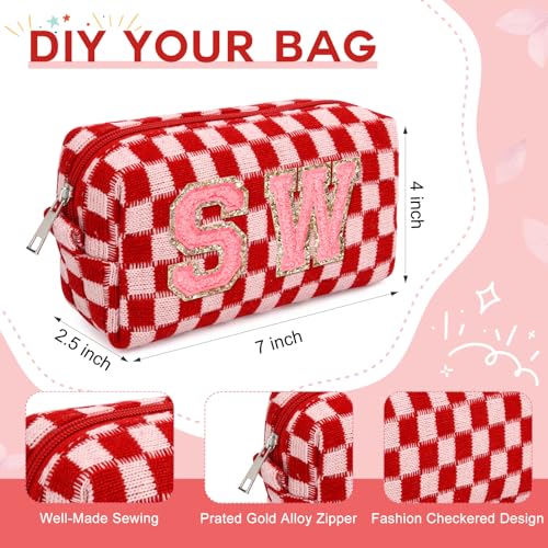 SOIDRAM 2 Pack Checkered Makeup Bag for Women, Cute Makeup Pouch Small Makeup Bag Travel Cosmetic Organizer for Toiletries, Brushes & Skincare - color: Red checkered, size: 2 Pack