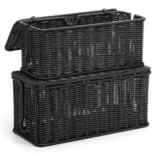 2Pack Large Cable Management Box Black, Handwoven Imitation Rattan Cord Organizer Cord Hider, Desk Cord Management Box to Hide Cords and Power Strips on Desk or Floor - color: Black, size: 2 Pack (M+L)