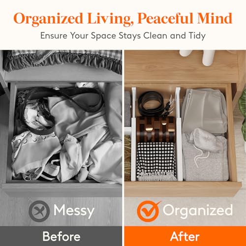 Lifewit 5 Pack 6" High Drawer Dividers 34-56cm/13.5-22" Adjustable Drawer Organizer for Clothes/Utensils, Expandable Drawer Separator in Dresser/Kitchen/Bedroom/Office Organization & Storage White - size: 6"H, 13.5-22"L