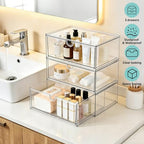 Prsildan Acrylic Makeup Organizer, 3 Pack Stackable Clear Storage Drawers for Baby Bottles Desk Organizers with 3 Drawers for Countertop Vanity Nursery Modular System for Cosmetics Jewelry - style: Style1-3Drawers