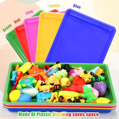 Maitys 15 Pcs Flat Plastic Trays 16.1 x 11.8'' Sensory Storage Paper Tray Stackable Classroom Bins for Office Home Organizer Crafts Supplies(Bright Color) - color: Bright Color